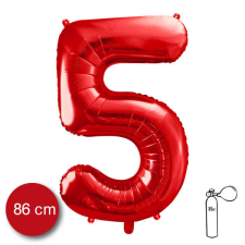 5. szám, fólia lufi, 86 cm, piros party kellék