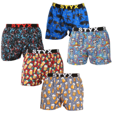  5PACK férfi bő szárú boxeralsók Styx art sportos gumipánt többszínű (5B1379456) M