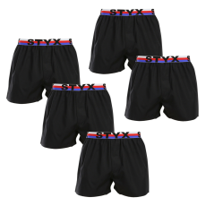  5PACK férfi bő szárú boxeralsók Styx sportos gumipánt fekete tricolor (5B1960) XXL