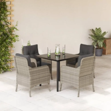  5részes világosszürke polyrattan kerti étkezőgarnitúra párnával kerti bútor