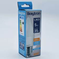  5W (35W) led izzó, E27, C37, 400lm, hideg fény (6500K), opál, Braytron izzó