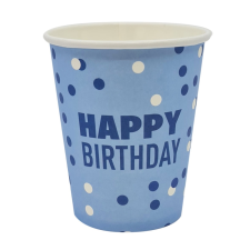  6 darabos papír pohár – Happy Birthday – Kék mintás szalvéta