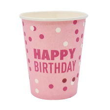  6 darabos papír pohár – Happy Birthday – Rózsaszín mintás szalvéta