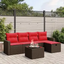 6 db barna polyrattan kerti kanapégarnitúra párnákkal kerti bútor