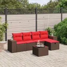  6 db barna polyrattan kerti kanapégarnitúra párnákkal kerti bútor