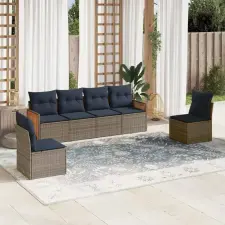 6 db szürke polyrattan kerti kanapégarnitúra párnákkal kerti bútor