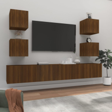  6 részes barna tölgy színű szerelt fa TV-szekrényszett bútor