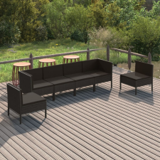  6 részes fekete polyrattan kerti ülőgarnitúra párnákkal kerti bútor
