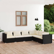 6 részes fekete polyrattan kerti ülőgarnitúra párnákkal kerti bútor
