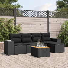 6 részes fekete polyrattan kerti ülőgarnitúra párnákkal kerti bútor
