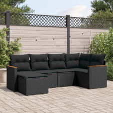 6 részes fekete polyrattan kerti ülőgarnitúra párnákkal kerti bútor