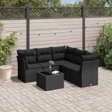 6 részes fekete polyrattan kerti ülőgarnitúra párnákkal kerti bútor
