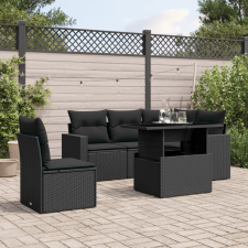 6 részes fekete polyrattan kerti ülőgarnitúra párnákkal kerti bútor