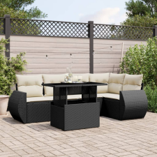  6 részes fekete polyrattan kerti ülőgarnitúra párnákkal kerti bútor