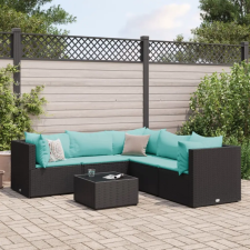  6 részes fekete polyrattan kerti ülőgarnitúra párnákkal kerti bútor