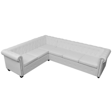 6 személyes fehér műbőr Chesterfield sarok kanapé bútor