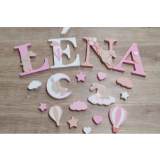  7 betűs Nyuszis díszítésű dekorbetű szett, választható névvel, színnel gyerekszoba dekoráció