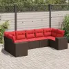  7 db barna polyrattan kerti kanapégarnitúra párnákkal