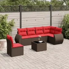  7 db barna polyrattan kerti kanapégarnitúra párnákkal kerti bútor