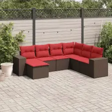  7 db barna polyrattan kerti kanapégarnitúra párnákkal kerti bútor