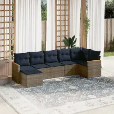  7 db szürke polyrattan kerti kanapégarnitúra párnákkal kerti bútor