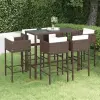 7 részes barna polyrattan kerti bárszett párnákkal