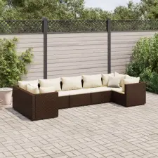  7 részes barna polyrattan kerti ülőgarnitúra párnákkal kerti bútor