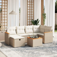  7 részes bézs polyrattan kerti ülőgarnitúra párnákkal kerti bútor