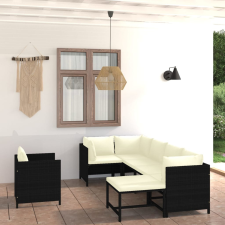 7 részes fekete polyrattan kerti bútorszett párnákkal kerti bútor