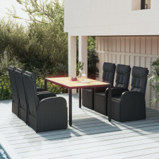 7 részes fekete polyrattan kerti étkezőgarnitúra párnával kerti bútor