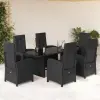  7 részes fekete polyrattan kerti étkezőgarnitúra párnával
