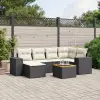  7 részes fekete polyrattan kerti ülőgarnitúra párnával
