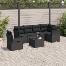 7 részes fekete polyrattan kerti ülőgarnitúra párnával kerti bútor