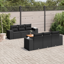 7 részes fekete polyrattan kerti ülőgarnitúra párnával kerti bútor