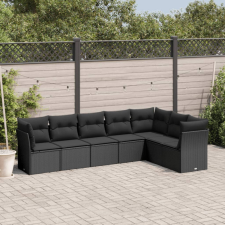  7 részes fekete polyrattan kerti ülőgarnitúra párnával kerti bútor