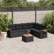  7 részes fekete polyrattan kerti ülőgarnitúra párnával kerti bútor