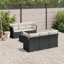 7 részes fekete polyrattan kerti ülőgarnitúra párnával kerti bútor
