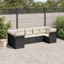 7 részes fekete polyrattan kerti ülőgarnitúra párnával kerti bútor