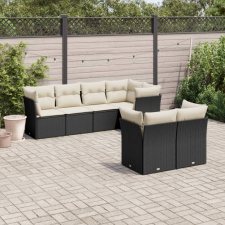7 részes fekete polyrattan kerti ülőgarnitúra párnával kerti bútor