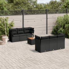 7 részes fekete polyrattan kerti ülőgarnitúra párnával kerti bútor