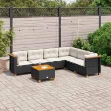  7 részes fekete polyrattan kerti ülőgarnitúra párnával kerti bútor