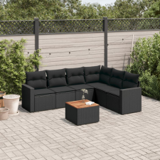 7 részes fekete polyrattan kerti ülőgarnitúra párnával kerti bútor