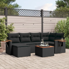  7 részes fekete polyrattan kerti ülőgarnitúra párnával kerti bútor