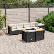 7 részes fekete polyrattan kerti ülőgarnitúra párnával kerti bútor