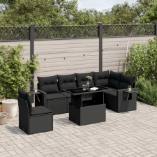 7 részes fekete polyrattan kerti ülőgarnitúra párnával kerti bútor