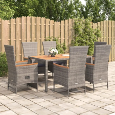  7 részes szürke polyrattan kerti étkezőgarnitúra párnával kerti bútor