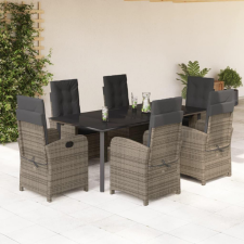  7 részes szürke polyrattan kerti étkezőgarnitúra párnával kerti bútor