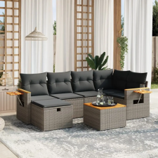  7 részes szürke polyrattan kerti ülőgarnitúra párnákkal kerti bútor