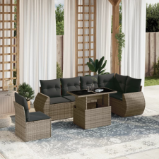  7 részes szürke polyrattan kerti ülőgarnitúra párnákkal kerti bútor