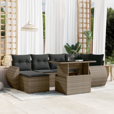  7 részes szürke polyrattan kerti ülőgarnitúra párnákkal kerti bútor